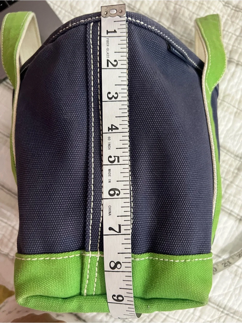 Lands End Vintage Small Zippered Tote Navy Blue/Lime Green 12x9x6
